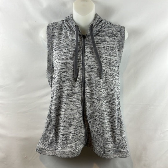 Athleta Blissful Balance Zip Up Heather Gray Hooded‎ Vest Open Back Size S - Picture 4 of 12